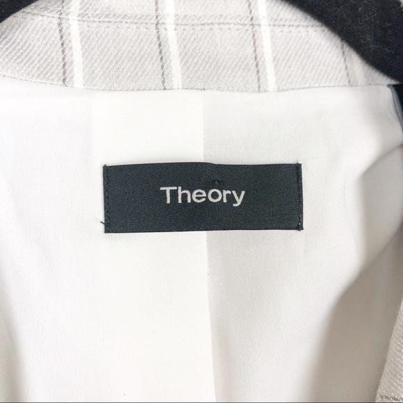 Theory Linen Pinstripe Striped Double Breasted Blazer in Grey Multi Casual Work - Picture 4 of 6